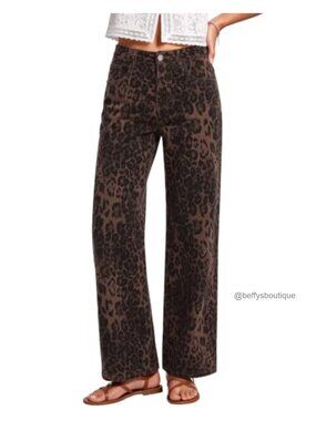 High Waisted Wide Leg Jeans Leopard Cheetah Denim Pants
